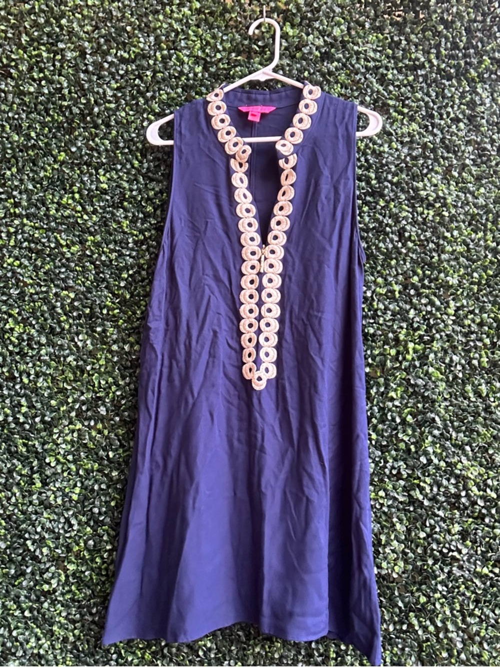 Lilly Pulitzer Navy Dress with Ivory Circular Trim